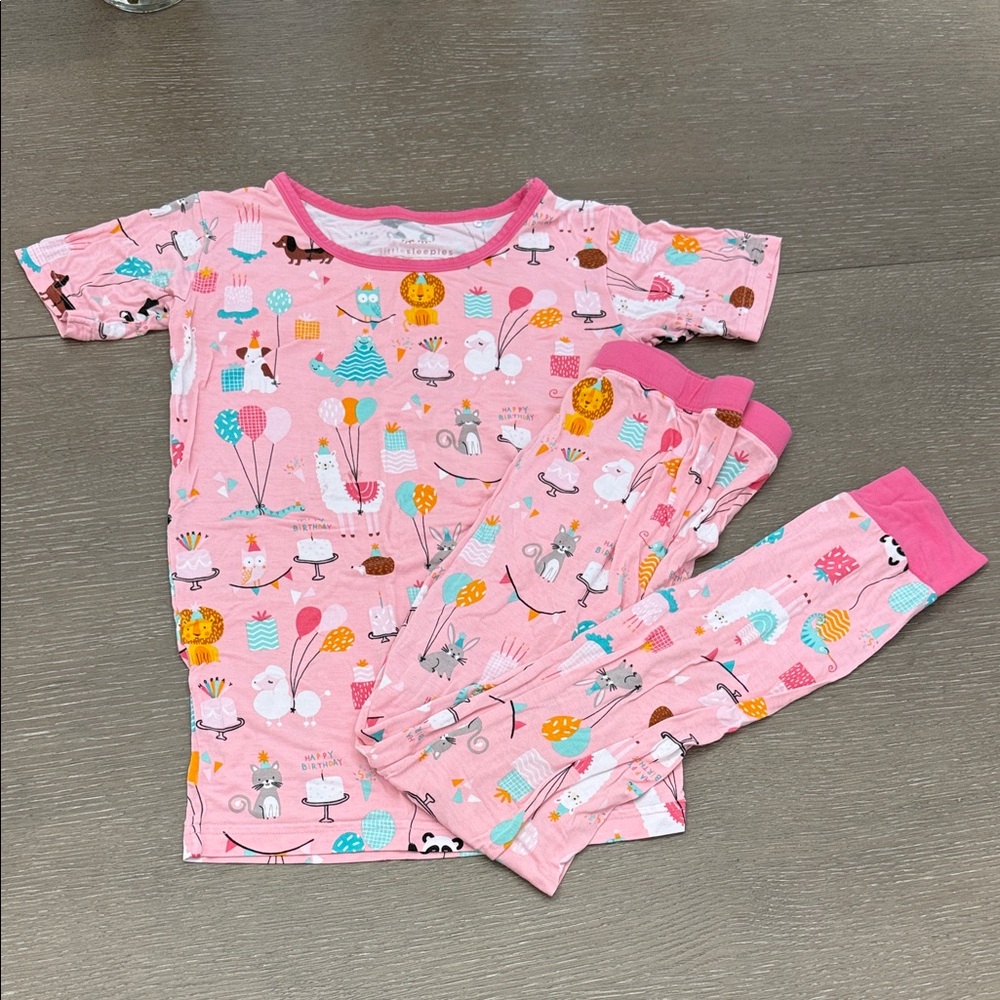 Little Sleepies Pink Kids Birthday Pajamas with Fun Animal Print